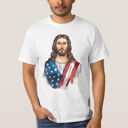 Jezus met Amerikaanse vlag T-shirt (Voorkant)