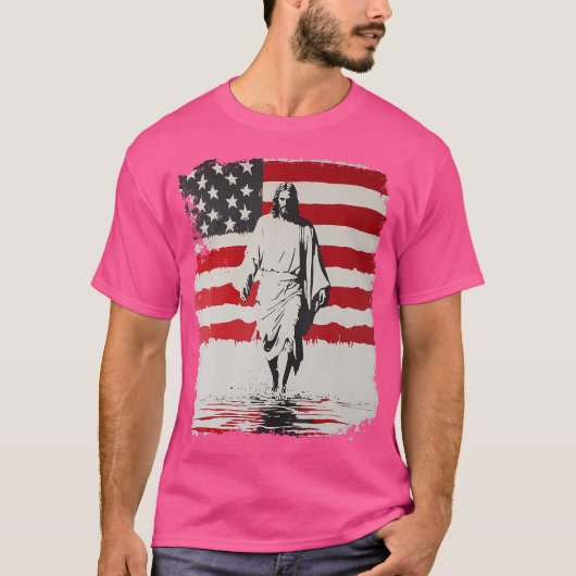 Jezus met Amerikaanse vlag T-shirt (Voorkant)