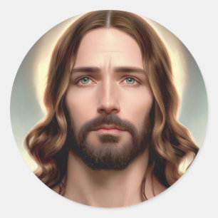 Jezus met Blauwe Groene Ogen Portret Ronde Sticker