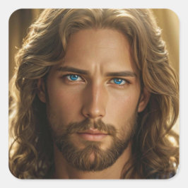 Jezus met Blauwe Ogen Portret Vierkante Sticker