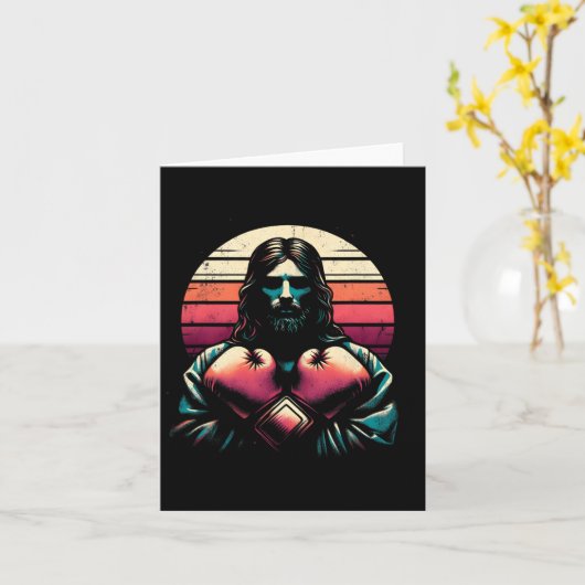 Jezus met bokshandschoenen - Grappige Christelijke Kaart (Gele Bloem)
