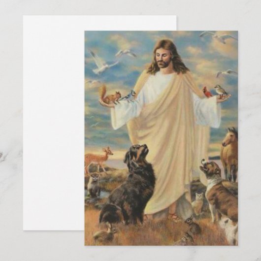 Jezus met de dieren feestdagenkaart (Voorkant / Achterkant)