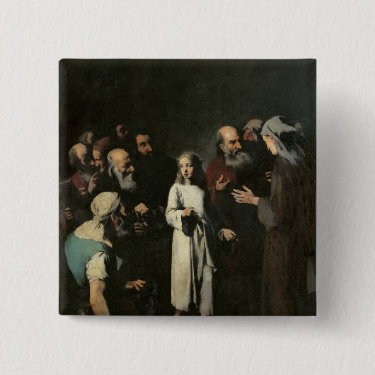 Jezus met de dokters vierkante button 5,1 cm (Voorkant)