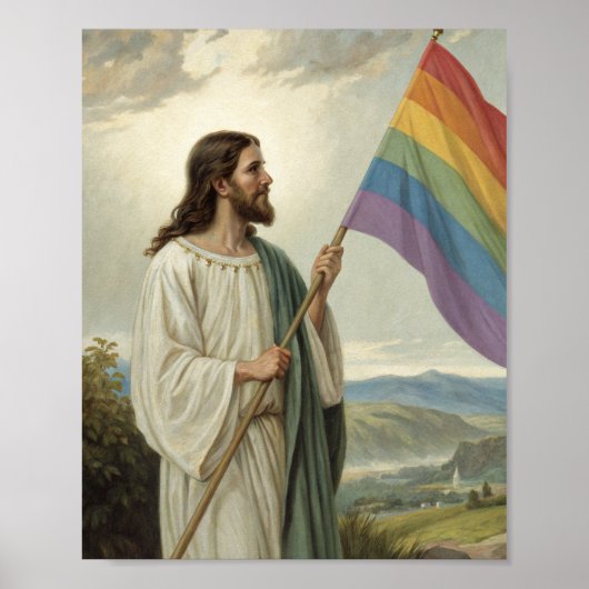 Jezus met de vlag van trots poster (Voorkant)