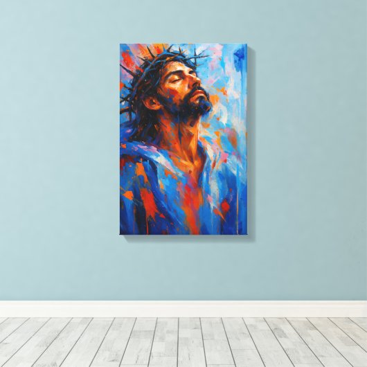 Jezus met doornenkroon in Abstracte kleur Splas Canvas Afdruk (Insitu (Houten vloer))