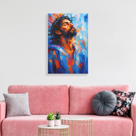 Jezus met doornenkroon in Abstracte kleur Splas Canvas Afdruk (Insitu (Woonkamer))
