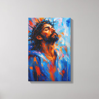 Jezus met doornenkroon in Abstracte kleur Splas Canvas Afdruk