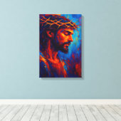 Jezus met doornenkroon in vurige Abstracte kleur Canvas Afdruk (Insitu (Houten vloer))