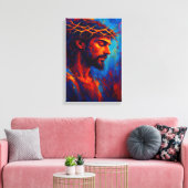 Jezus met doornenkroon in vurige Abstracte kleur Canvas Afdruk (Insitu (Woonkamer))