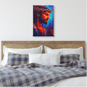 Jezus met doornenkroon in vurige Abstracte kleur Canvas Afdruk (Insitu (Slaapkamer))
