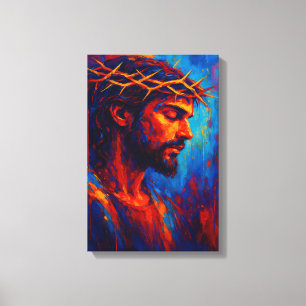 Jezus met doornenkroon in vurige Abstracte kleur Canvas Afdruk