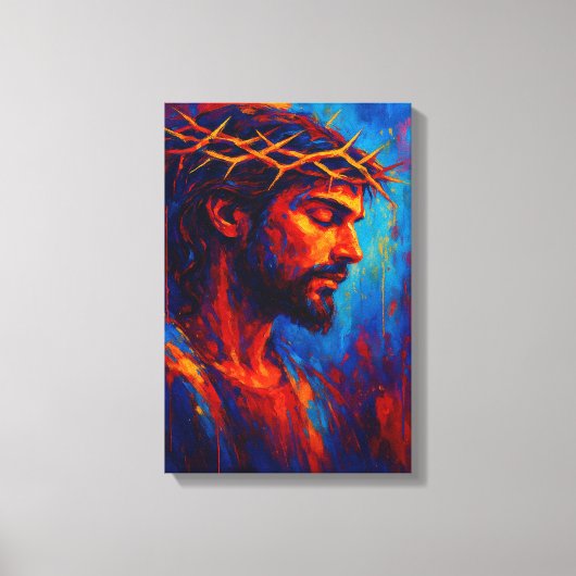 Jezus met doornenkroon in vurige Abstracte kleur Canvas Afdruk (Voorkant)