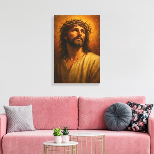Jezus met doornenkroon in warm klassiek portret canvas afdruk (Insitu (Woonkamer))