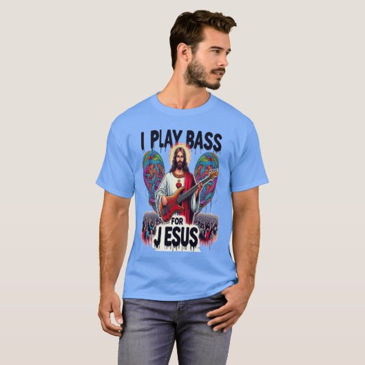 Jezus met een basgitaar t-shirt (Voorkant volledig)