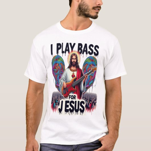 Jezus met een basgitaar t-shirt (Voorkant)