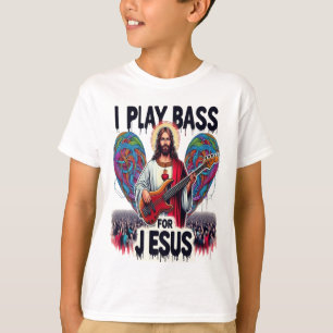 Jezus met een basgitaar t-shirt