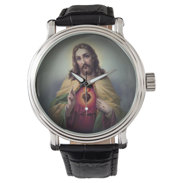 Jezus met een gloed heilig hart horloge (Voorkant)