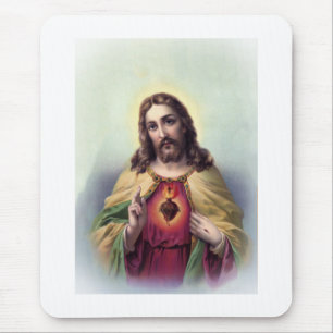 Jezus met een gloed heilig hart muismat