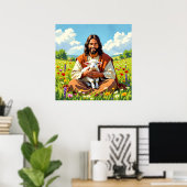 Jezus met een Lam | Religieuze Pasen Poster (Thuiskantoor)