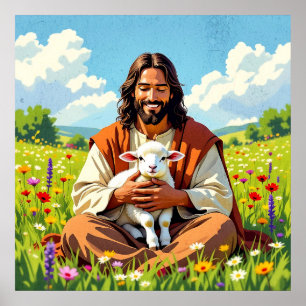 Jezus met een Lam Religieuze Pasen Poster