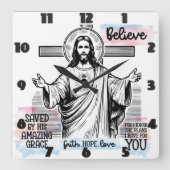 Jezus met een serene blik vierkante klok (Voorkant)