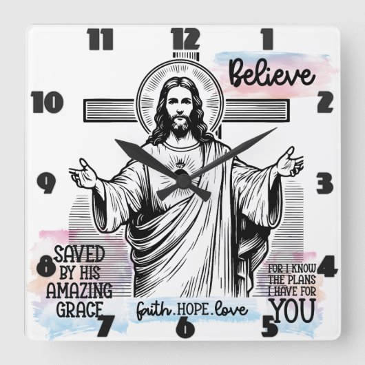 Jezus met een serene blik vierkante klok (Voorkant)