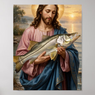 Jezus met een snoek — Christelijke Kunst Poster