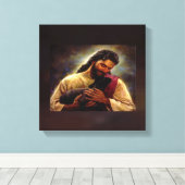 Jezus met een zwart lam klein canvas afdruk (Insitu (Houten vloer))