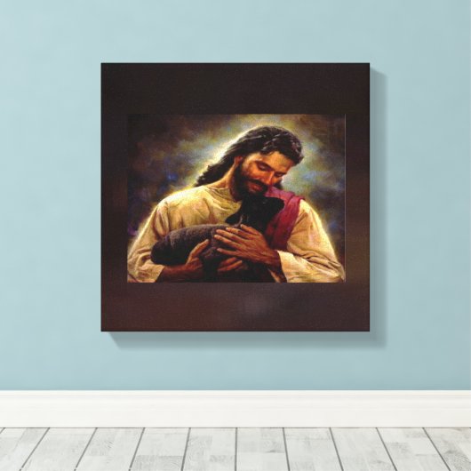 Jezus met een zwart lam klein canvas afdruk (Insitu (Houten vloer))