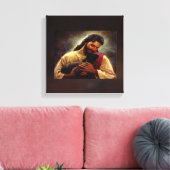 Jezus met een zwart lam klein canvas afdruk (Insitu (Woonkamer))