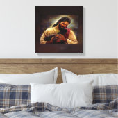 Jezus met een zwart lam klein canvas afdruk (Insitu (Slaapkamer))