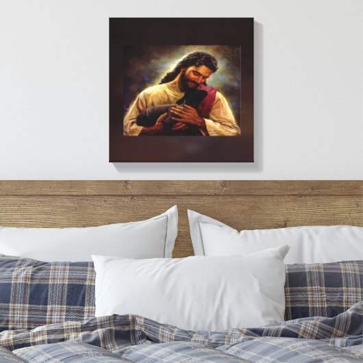 Jezus met een zwart lam klein canvas afdruk (Insitu (Slaapkamer))