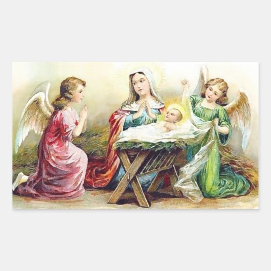 Jezus met engelen Rechthoekige Sticker (Voorkant)