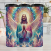 Jezus met engelenvleugels bidt thermosbeker