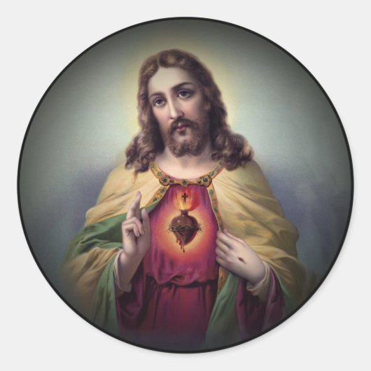 Jezus met gloeiend hart ronde sticker (Voorkant)