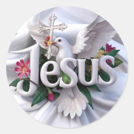 Jezus met heilige duif en kruis #2 ronde sticker