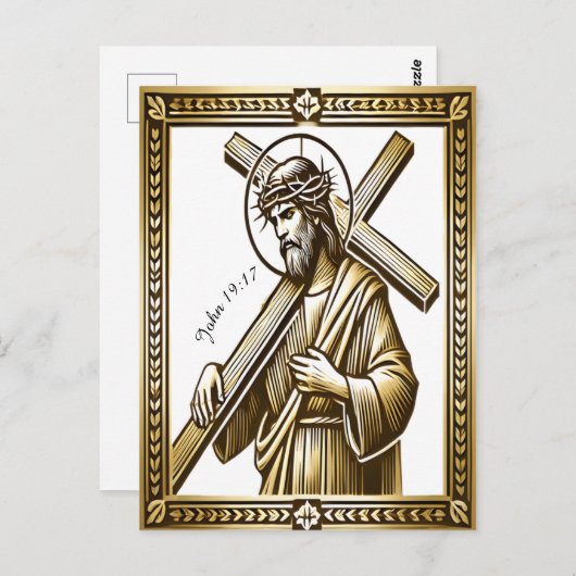 Jezus met het gouden kruis van verlossing briefkaart (Voorkant / Achterkant)