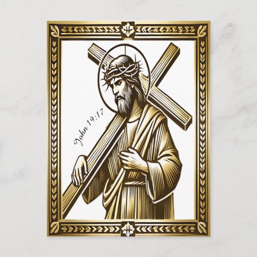 Jezus met het gouden kruis van verlossing briefkaart (Voorkant)