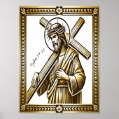 Jezus met het gouden kruis van verlossing poster (Voorkant)