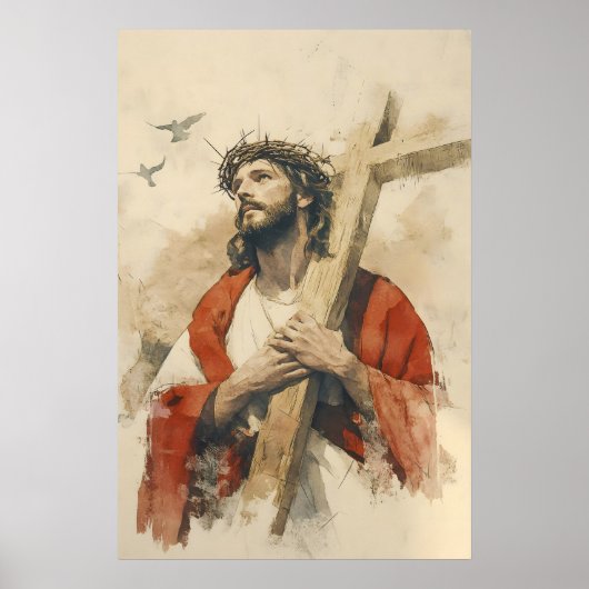 Jezus met het kruis Passie van Christus Poster (Voorkant)