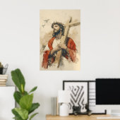 Jezus met het kruis Passie van Christus Poster (Thuiskantoor)
