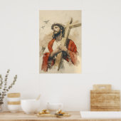 Jezus met het kruis Passie van Christus Poster (Keuken)