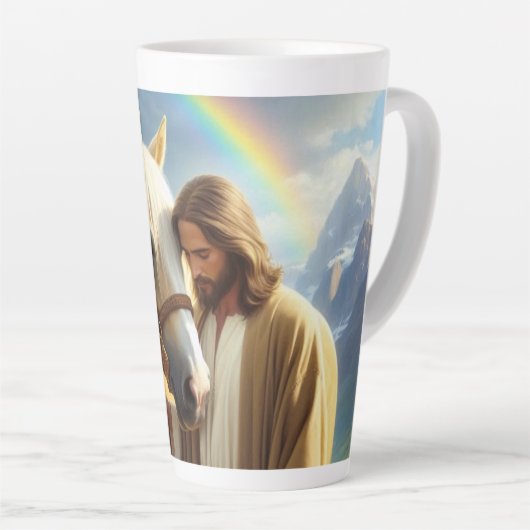 Jezus met het Palomino-paard in het Schilderachtig Latte Mok (Rechterhoek)