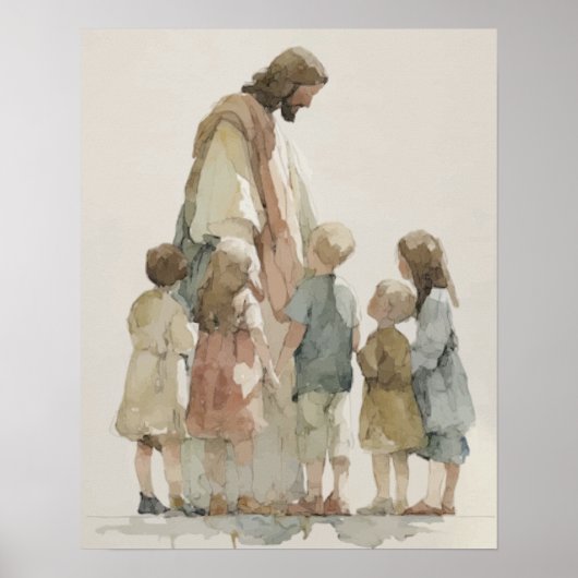 Jezus met Kinderen Aquarel Poster (Voorkant)