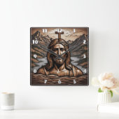 Jezus met kruis met uitzicht op berglandschap vierkante klok (Huis)