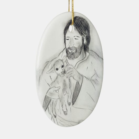 Jezus met Lamb Keramisch Ornament (Rechts)