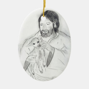 Jezus met Lamb Keramisch Ornament