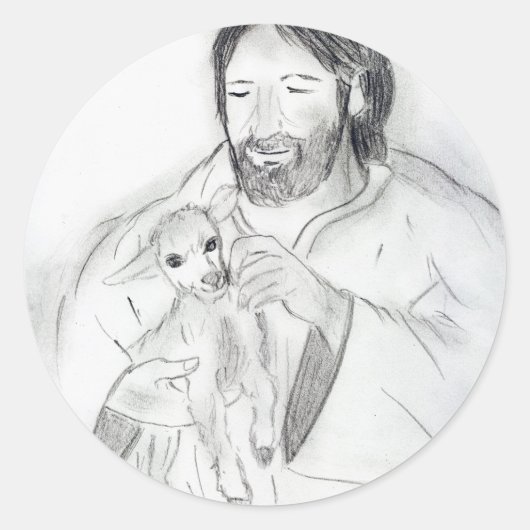 Jezus met Lamb Ronde Sticker (Voorkant)