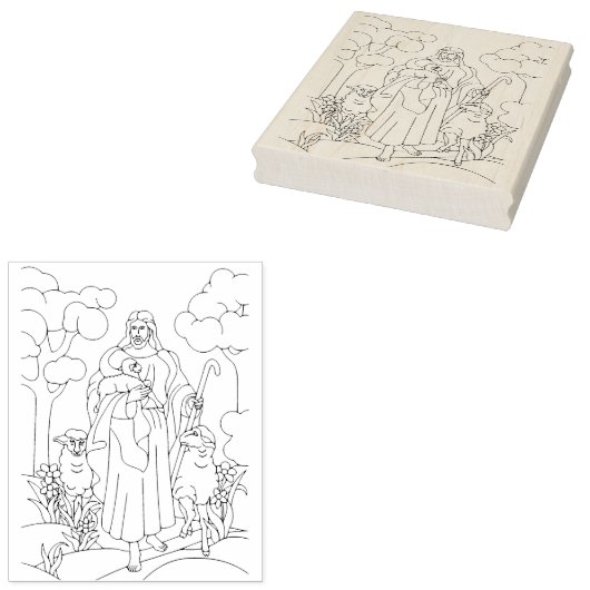 Jezus met lammeren in een tuin rubberstempel (Gestempeld)