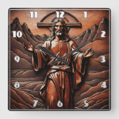 Jezus met open armen in de bergen vierkante klok (Voorkant)